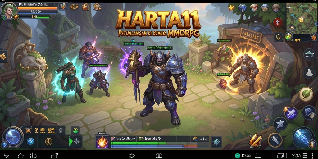 Tangkapan layar gameplay HARTA11 menampilkan pertarungan epik di dunia fantasi.