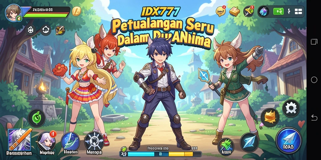 Screenshot gameplay menunjukkan pertempuran yang epik dan karakter anime yang menawan.
