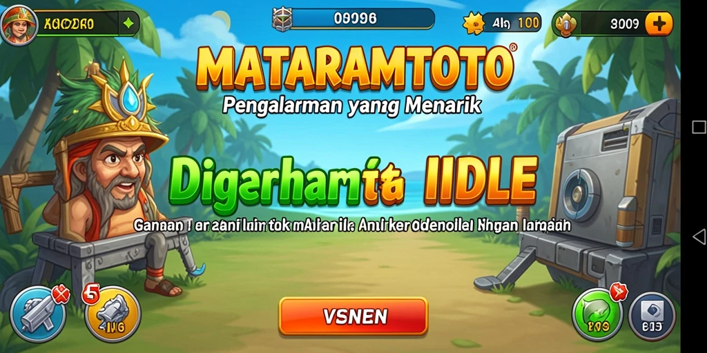Screenshot gameplay MATARAMTOTO yang menunjukkan karakter dan sumber daya.