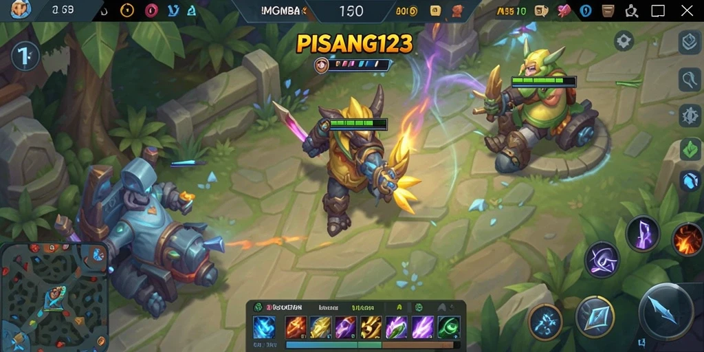 Screenshot gameplay PISANG123 yang menunjukkan aksi pertempuran MOBA.