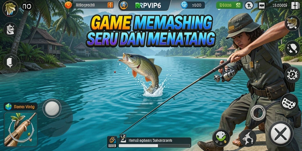 Screenshot gameplay RPVIP6 menampilkan suasana memancing yang menakjubkan.