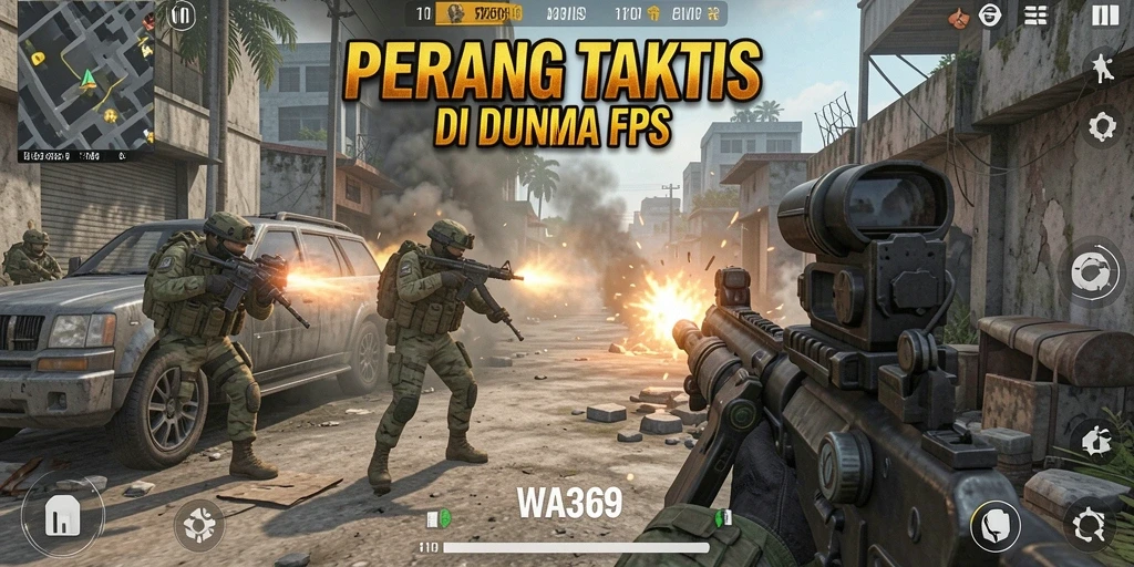 Screenshot gameplay WA369 menunjukkan aksi menegangkan di medan perang.